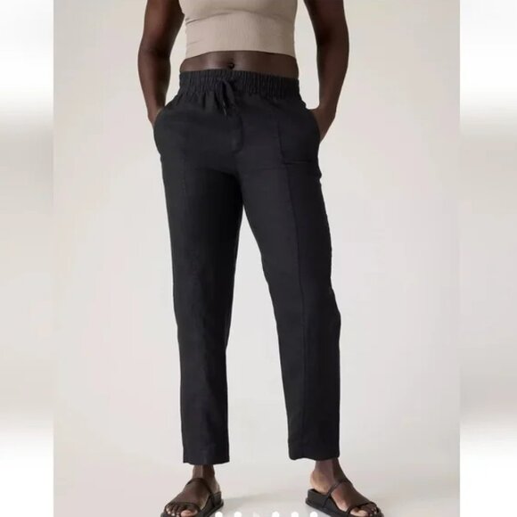 Athleta Retreat Linen High Rise Ankle Pant 851027 Women’s Size Medium Black - Picture 2 of 4